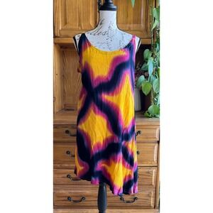 OK MIKE Neon Tie Dye Swim Coverup Dress Womens One Size Rayon Crinkle